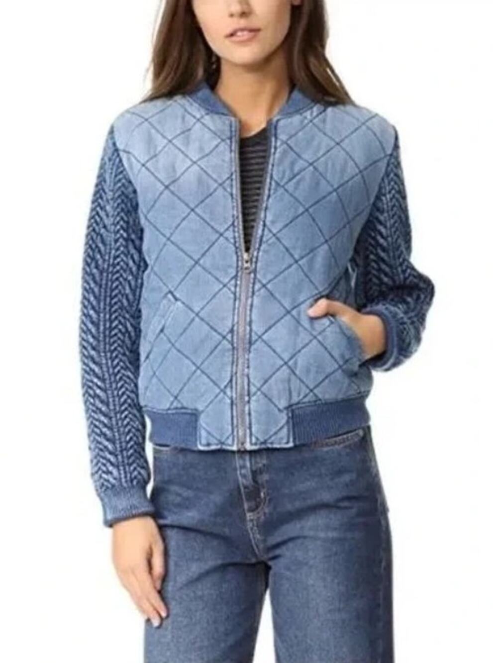 Cloth & Stone Chambray Quilted Sweater Bomber Jacket, Size XS